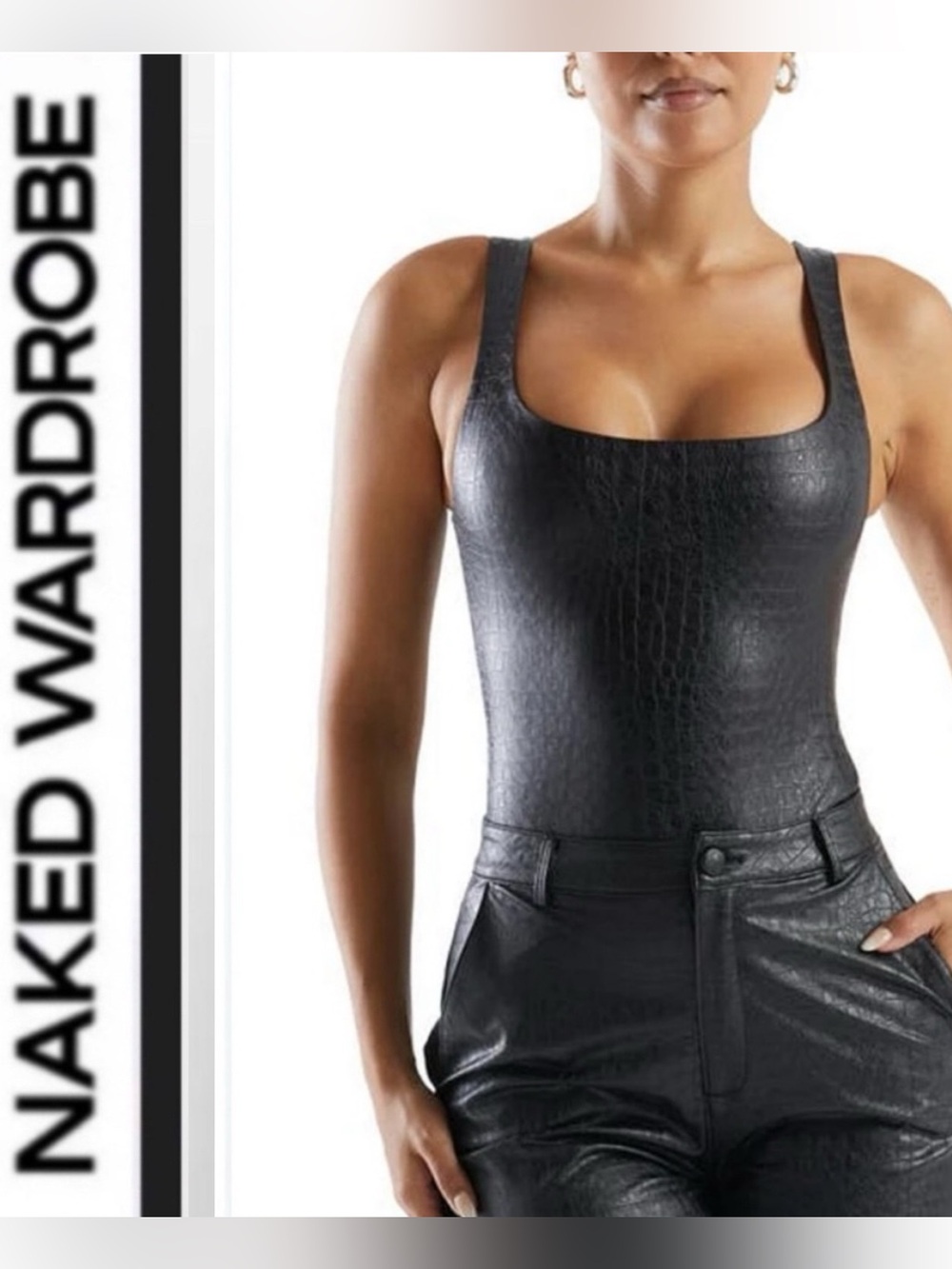 Naked Wardrobe 🖤 scooped croc bodysuit - Black- Small